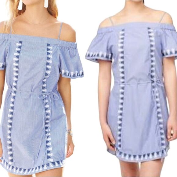 STELLA & DOT Beach Kai Emboidered Boho Cottagecore Stripe Cover Up L/XL - Picture 4 of 12